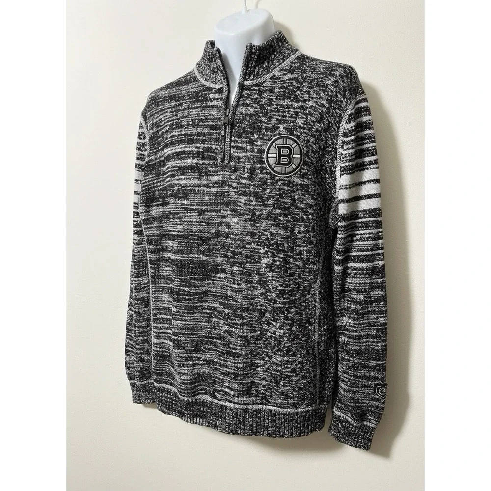 Boston Bruins Old Time Hockey Causeway Collection 1/4 Zip Sweater Gray Black XL
